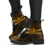 Golden Mandala, Dragonfly Boots, Hippie, Womens Leather