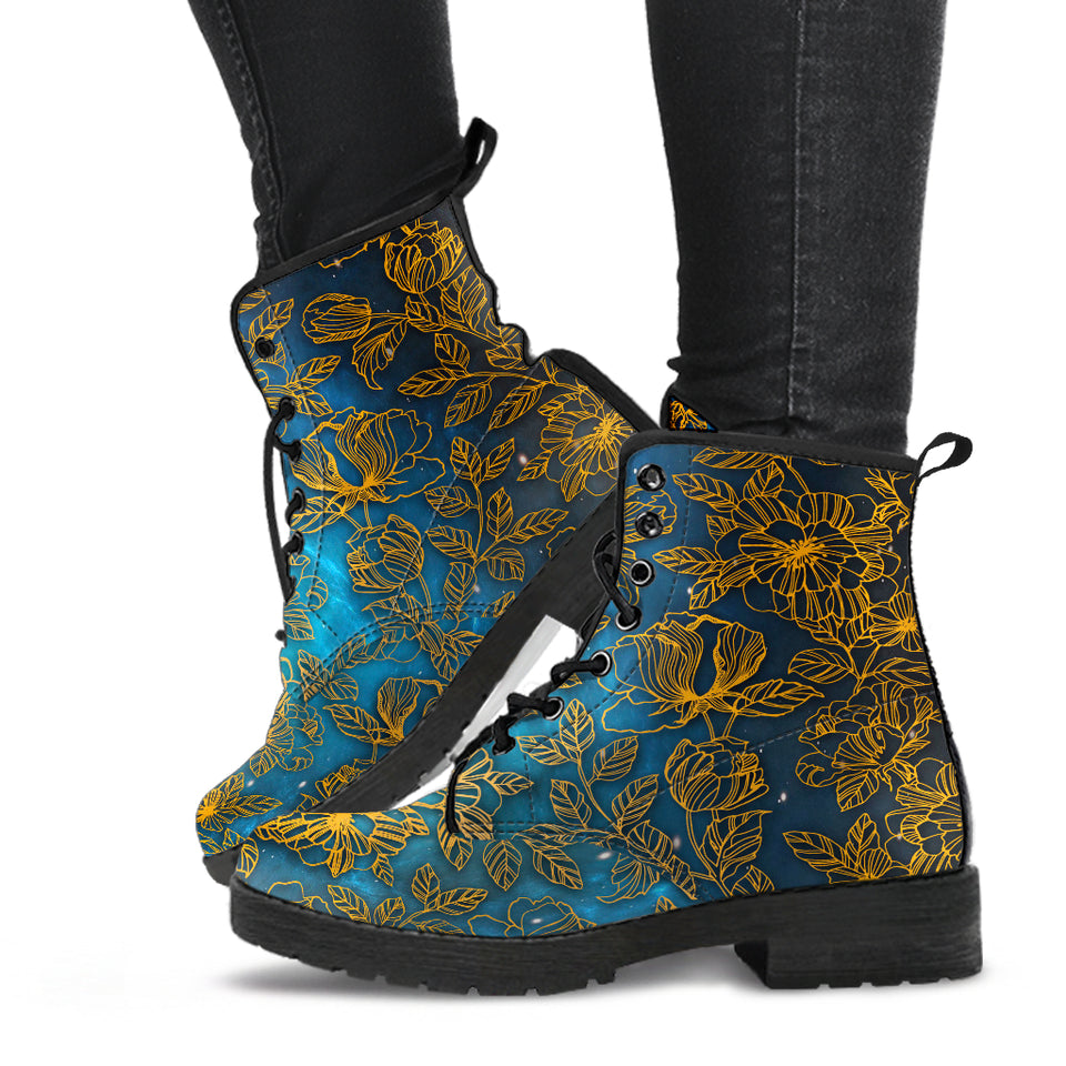 Gold Floral, Vegan Leather, Streetwear, Womens Leather