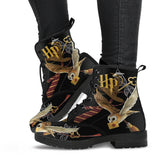 Wizard Inspired Ladies Lace Up Boots, Black, Owl, Festival