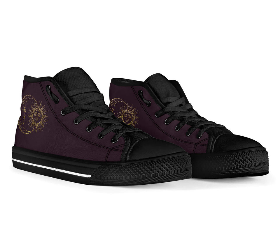 Sun Moon Mandala, Gold Burgandy Wine, Women's Boots
