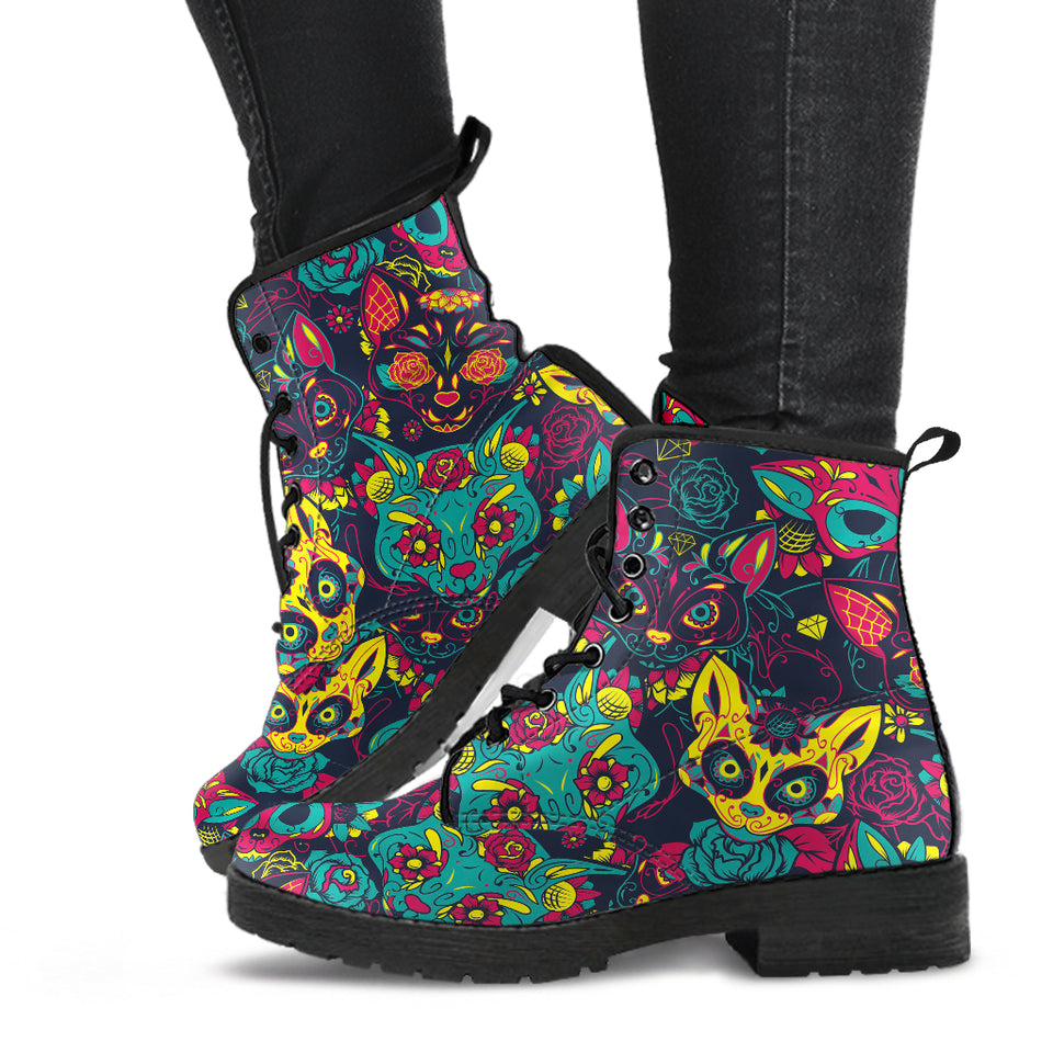 Skull Cat, Leather Shoes, Womens Skull Boots, Vegan Leather Boots, Winter Boots, Rain Boots Womens, Bohemian Shoes, Hippie Boots - up lai