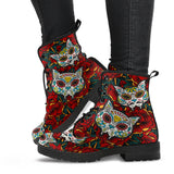 Sugar Skull Cat, Handcrafted Boots, Leather Boots Women, Floral, Vegan Leather, Multi Colored, Womens Printed Shoes, Hipster, Streetwear