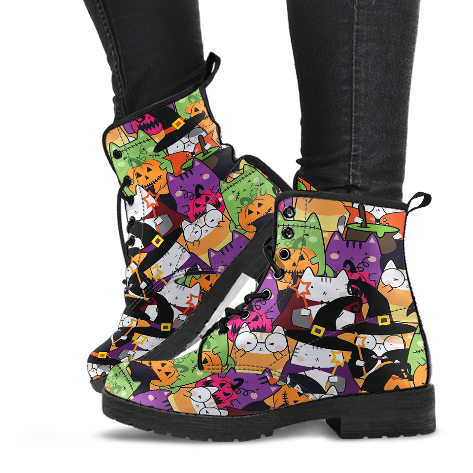 Kawaii Cat Halloween Women's Canvas Boots, Halloween Boots