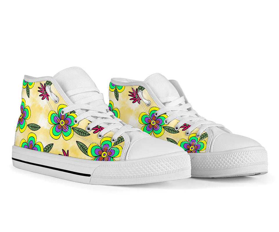 Womenâ€™s high top canvas shoes, Floral sneakers Retro shoes