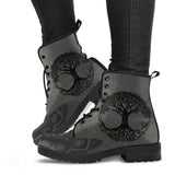 Grey Tree of Life, Handcrafted boots, Vegan Leather, ankle Boots women, Festival Boots, Bohemian Style, Hippie Boots, Hikers Boots women - up lai