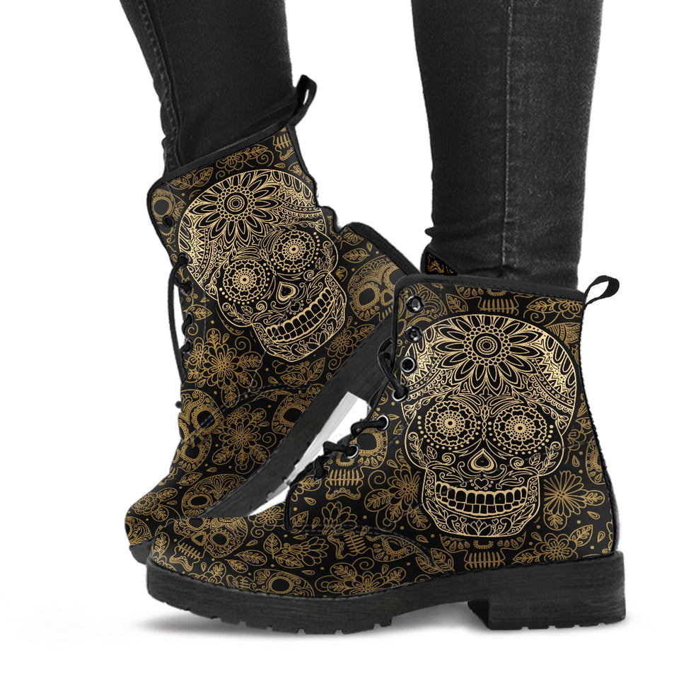 Sugar Skull, Womens Leather Boots, Handmade Crafted, Vegan Leather, Streetwear, Rain Boots, Hippie, Spiritual, Custom Printed, Classic Boot