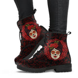 Mexican Skull Girl, Womens Leather Boots, Skull Shoes, handcrafted boots, snow boots women, Rain Shoes, womens outdoor boots, Ankle Booties