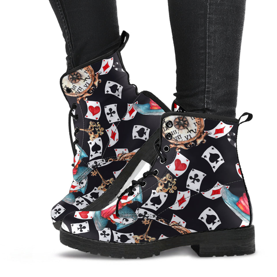 Alice In Wonderland Boots Psychedelic Combat Boots  Trippy Steampunk Alice Boots for Women  Optical Illusion Womens Combat Boots