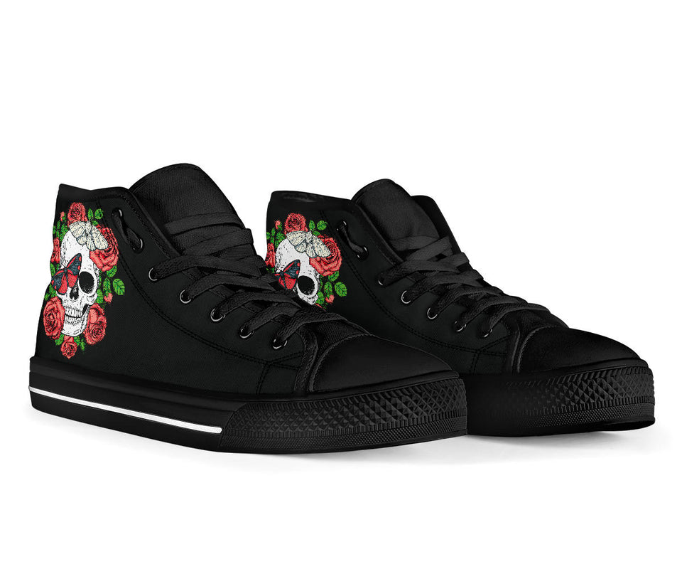 Skull and Roses, Gothic Hiking High Top Shoes - up lai