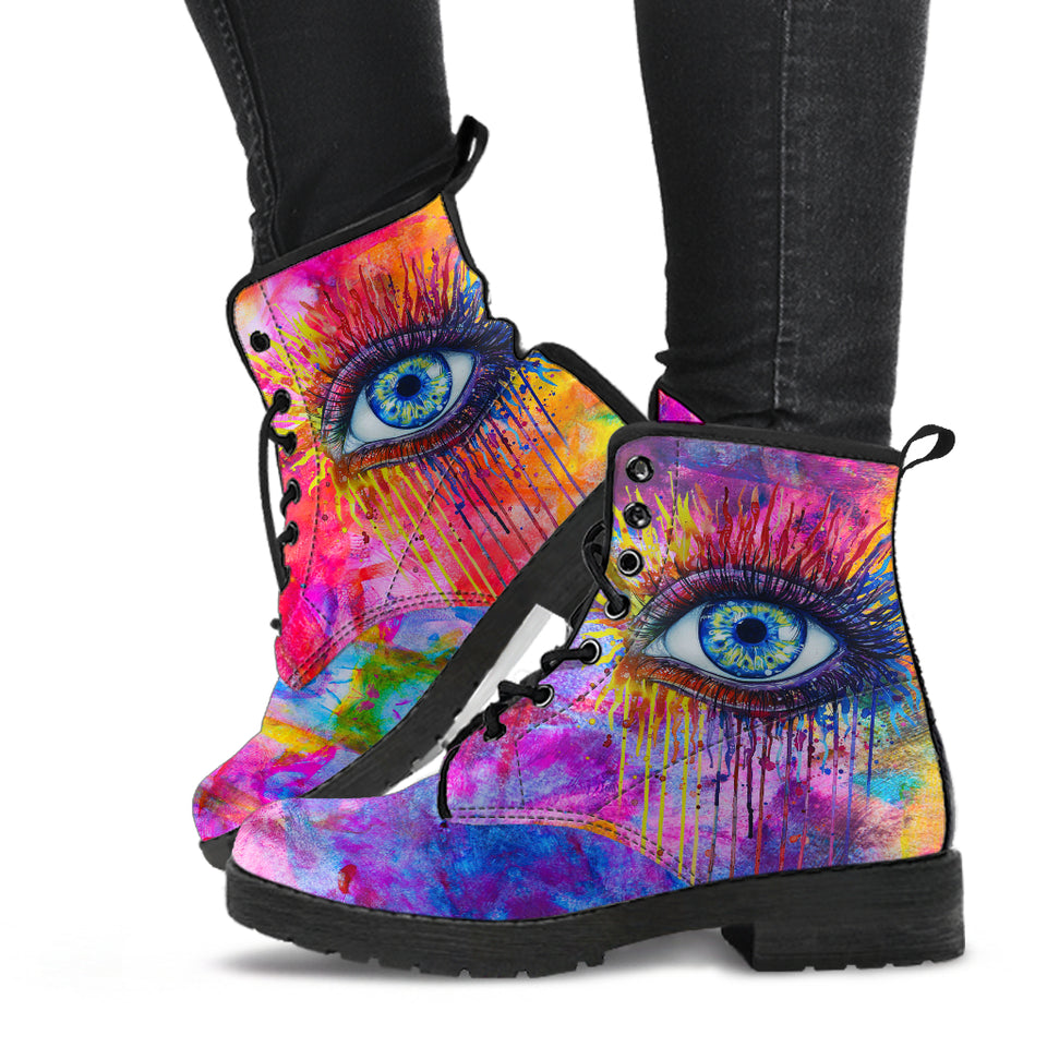 Rainbow Eye, Womens Leather Boots, Handmade Shoes, Ankle Boots Women