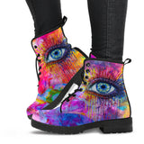Rainbow Eye, Womens Leather Boots, Handmade Shoes, Ankle Boots Women
