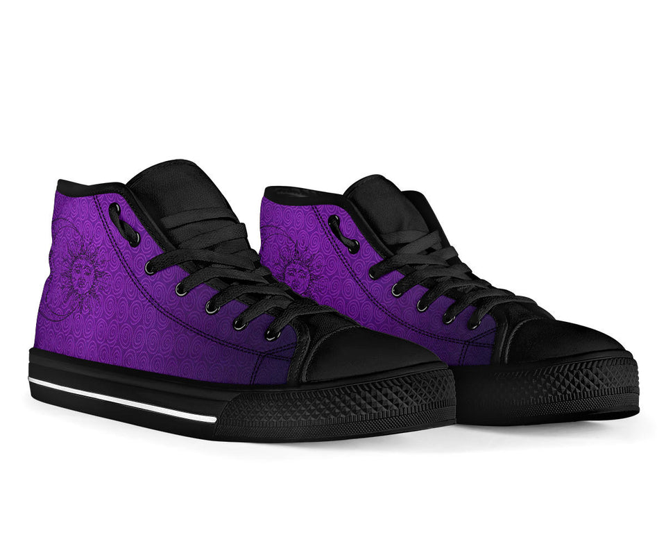 Purple Sun And Moon, Leather Boots high top