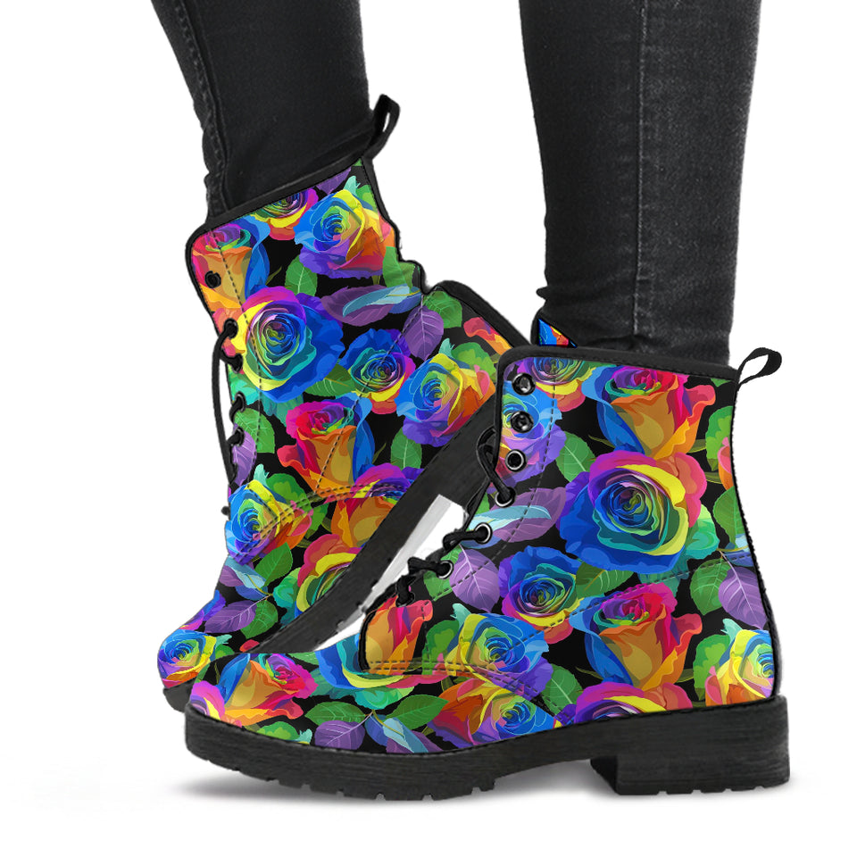 Colorful Floral, Womens Leather Boots