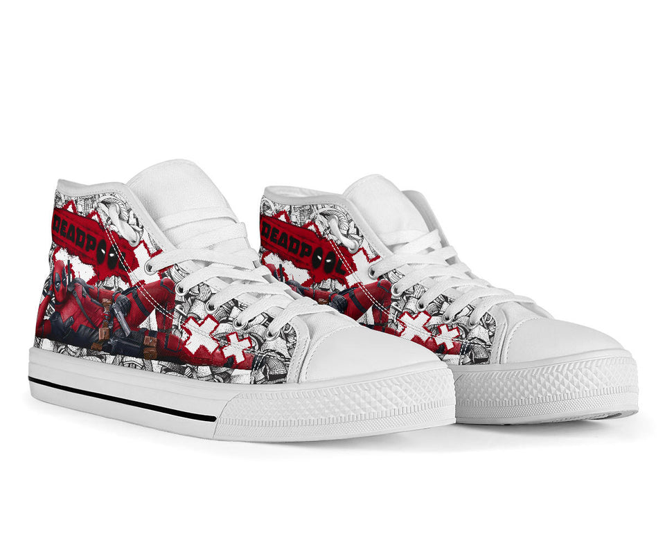 Deadpool Custom Sneakers, Marvel Comics Custom Shoes, Superhero Hand Painted Shoes Left