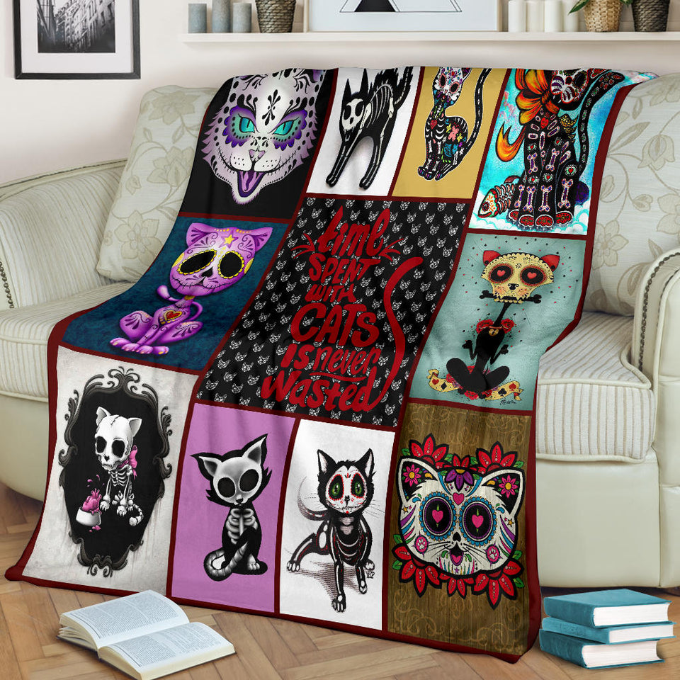 Skull Cat Blanket Cat Kitten Sugar Skull Quilt copy