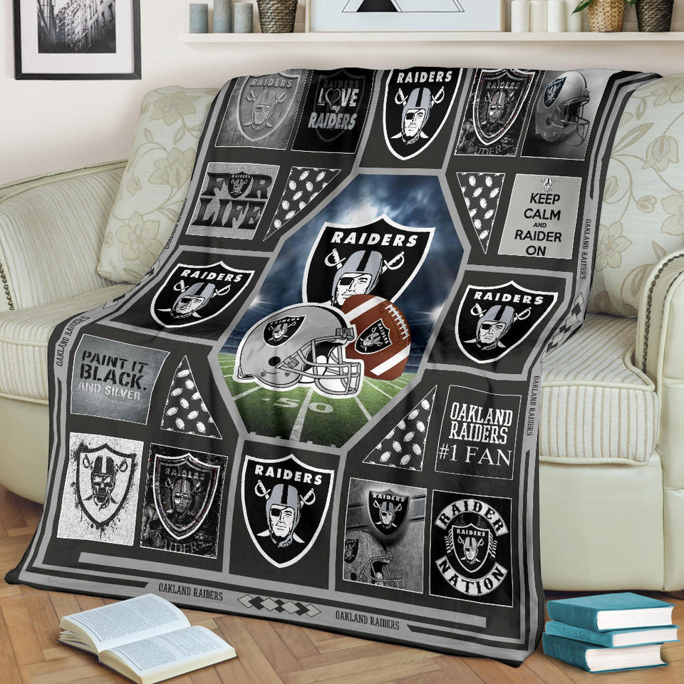 Oakland Raiders Quilt Blanket Fleece Sherpa Throw Blanket