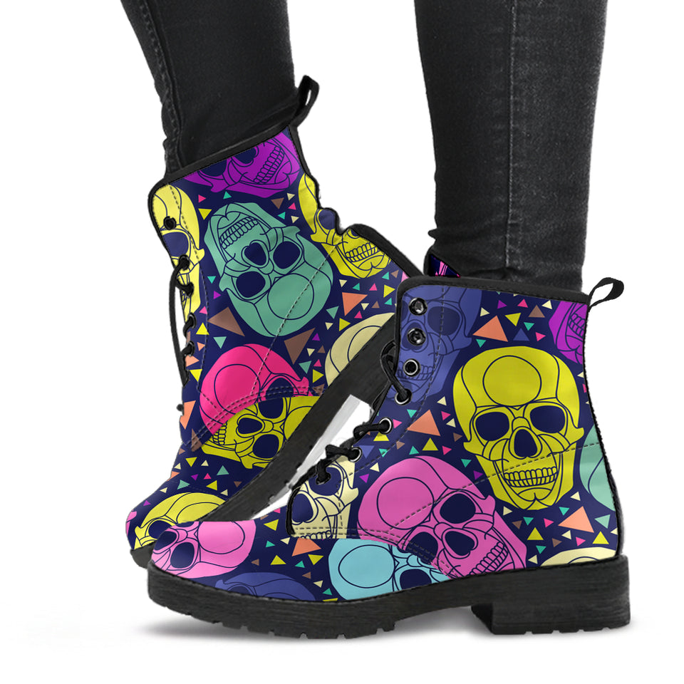 Rainbow Sugar Skull, Dia De los Muertos, Women's Boots, Vegan Leather, Combat Style Boots, Lolita Combat Boots, Day Of The Dead
