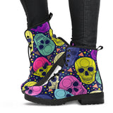 Rainbow Sugar Skull, Dia De los Muertos, Women's Boots, Vegan Leather, Combat Style Boots, Lolita Combat Boots, Day Of The Dead