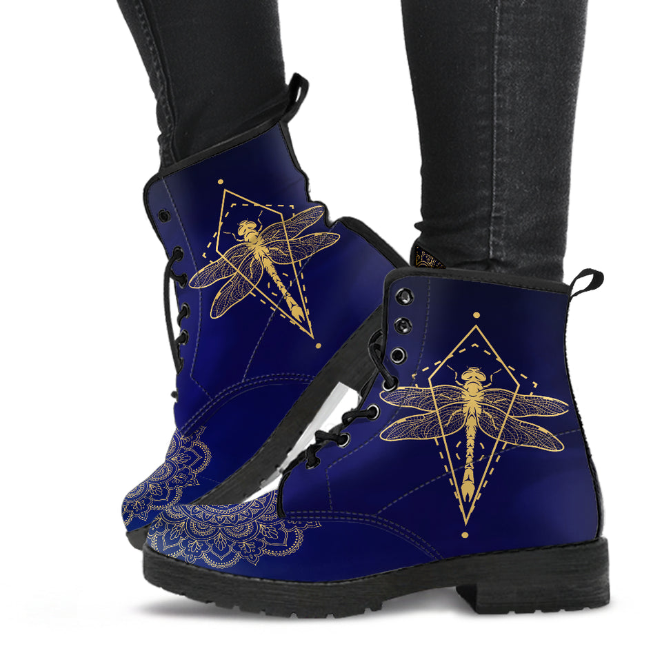 Golden Dragonfly, Lotus Mandala Boots, Womens Leather Boots