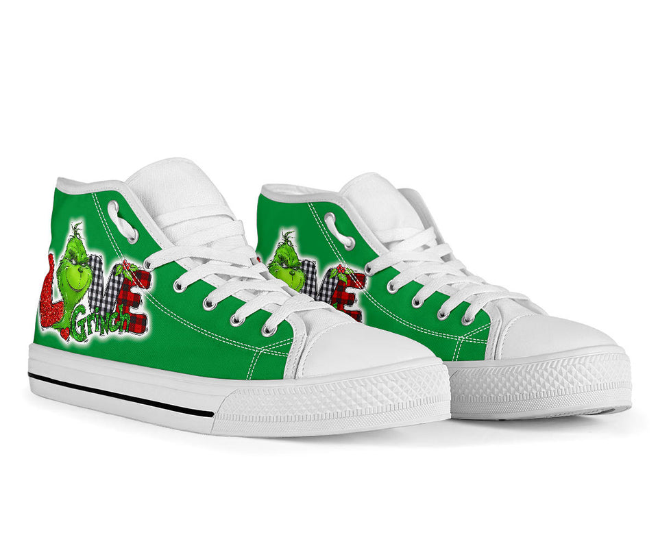 Peace Love Grinch Custom Hi Tops, Merry Christmas Custom Shoes (xanh)