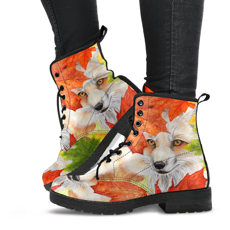 Women Combat Boots, DOGO Red Fox Winter Boot, Vegan, Animal Print Boots