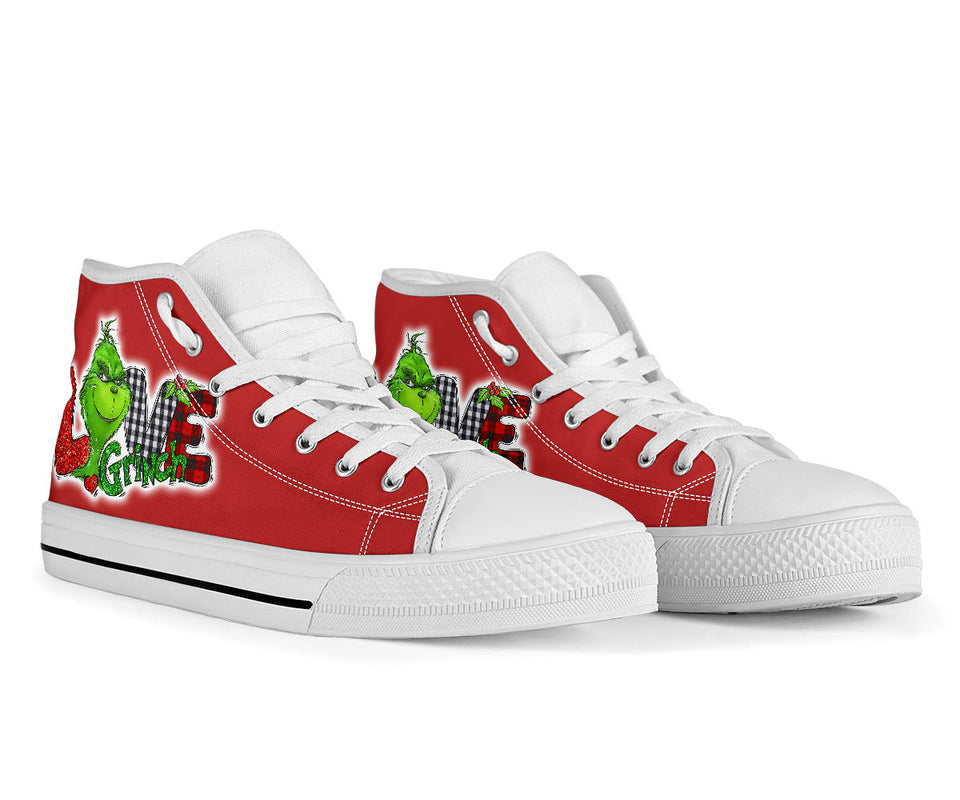 Peace Love Grinch Custom Hi Tops, Merry Christmas Custom Shoes
