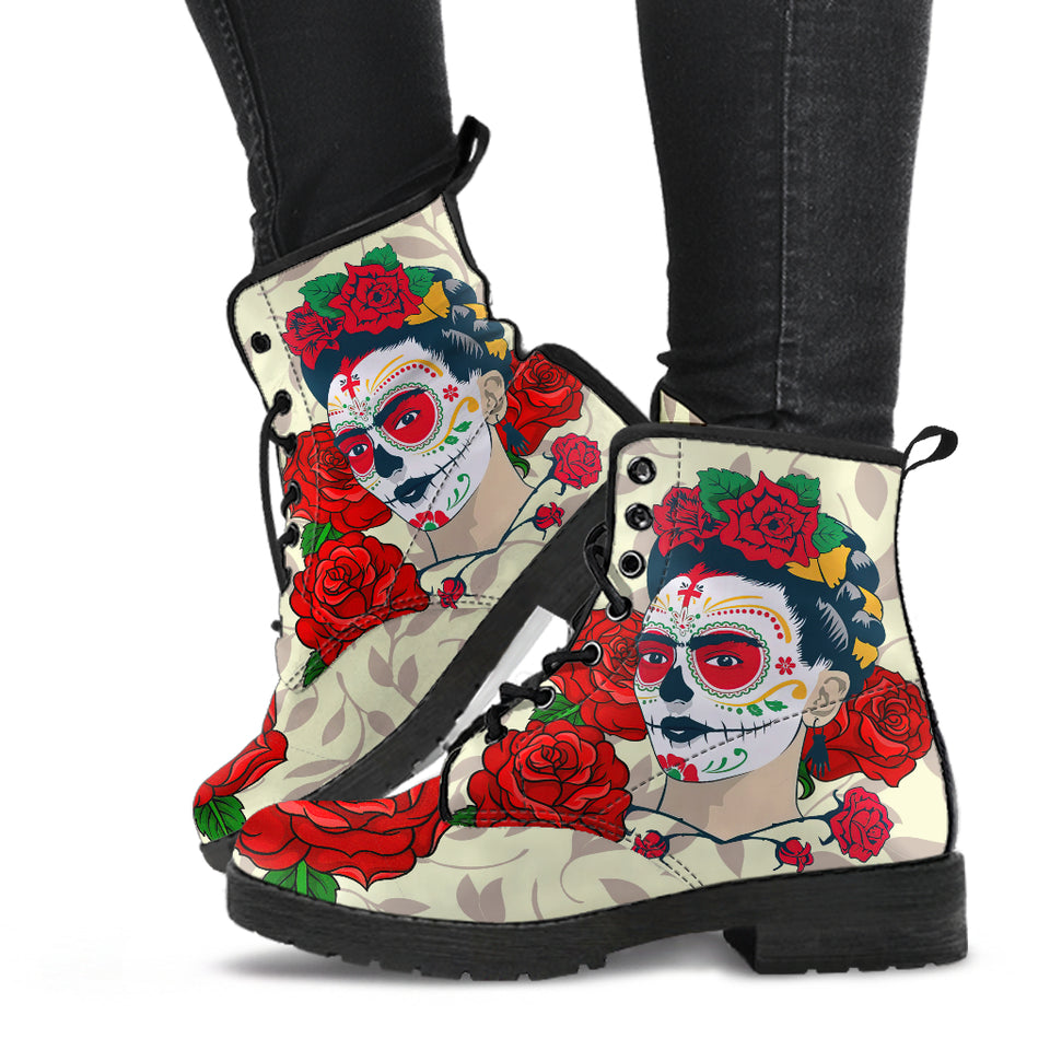 Frida Kahlo Women's Canvas Boots,fgothic skull shoes,grunge boots,witchy shoes