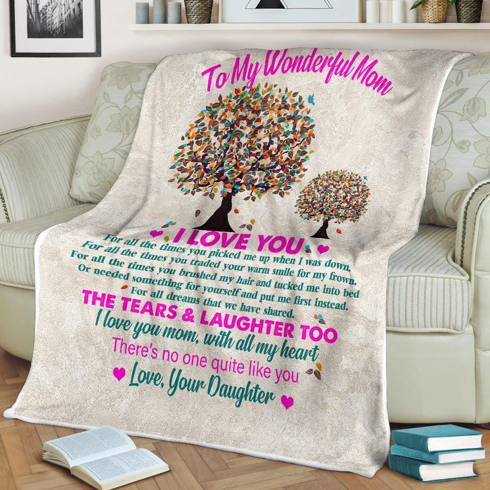 to My Wonderful MOM I Love You 3D Pattern Custom Fleece Photo Blanket Fan Gift for Mom Mother