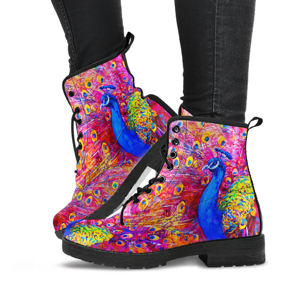 Colorful Peacock, Vegan Leather, Streetwear, Womens Leather Boots, Handmade Crafted, Fashion Boots, Rain Boots, Hippie, Festival