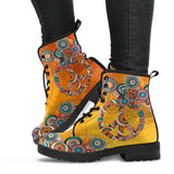 Orange Peace Sign, Womens Leather Boots, Handmade Crafted, Streetwear, Vegan Leather, Women Girl Gift, Hippie, Paisley, Classic Boot