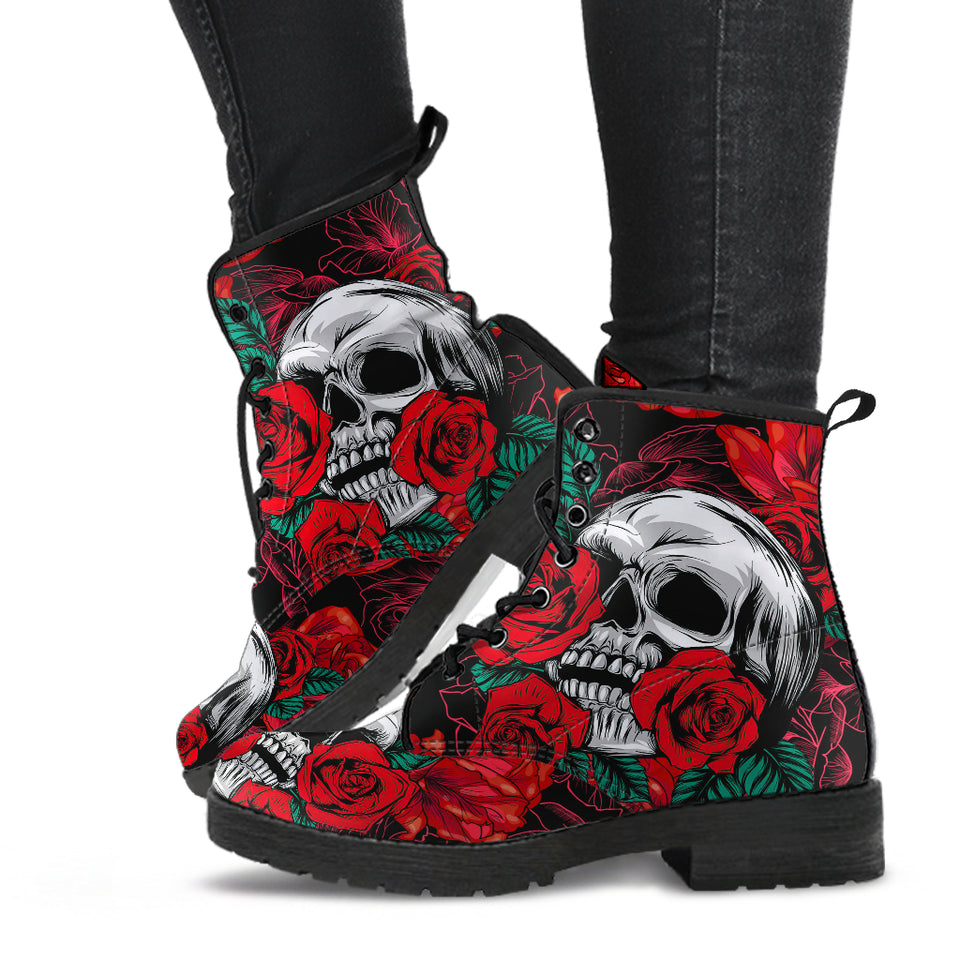 Skull Rose Design, womens Leather Shoes, skull boots women, Handmade Shoes, Womens Winter Boots, Rain Boots women, Bohemian Style