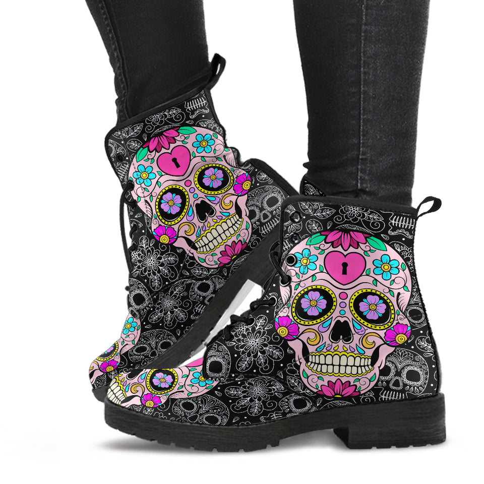 Sugar Skull Boots, Sugar Skull Shoes, Mens Womens Leather Boots, Skull Boots, Handcrafted Boots, Snow Boots Women, Rain Shoes, Womens Outdoor Boots, Ankle Booties V2