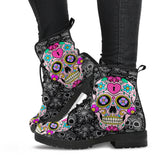 Sugar Skull Boots, Sugar Skull Shoes, Mens Womens Leather Boots, Skull Boots, Handcrafted Boots, Snow Boots Women, Rain Shoes, Womens Outdoor Boots, Ankle Booties V2