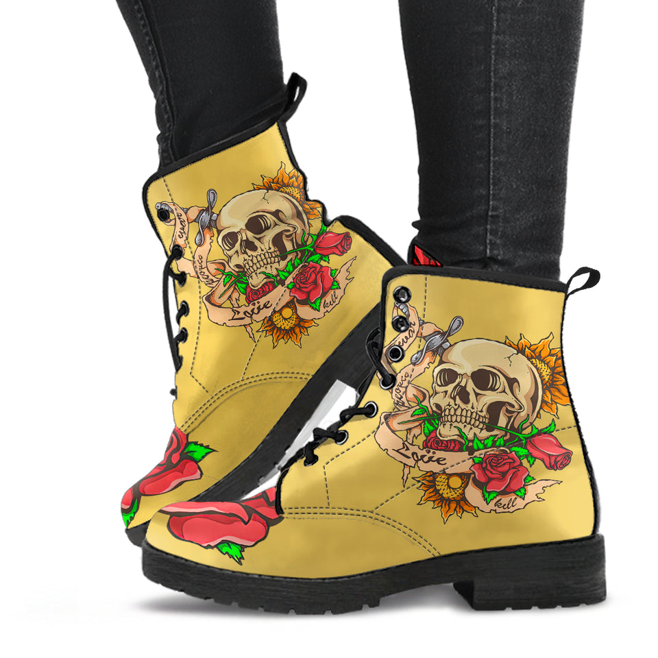 Polar Boots, Sugar Skull, Women's Boots, Yellow Color, Lace Up Boots