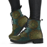 Green Mandala Boots, Leather Boots Women