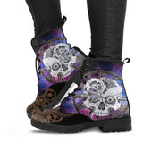 Steampunk Skull, Clockwork Galaxy, Women's Boots, Vegan Leather, Combat Style Boots, Emo Punk Boots, Goth Winter Boots