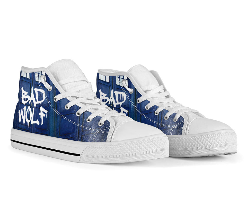 Doctor Who Custom Sneakers, TARDIS Custom Shoes, Bad Wolf Hand Painted Shoes