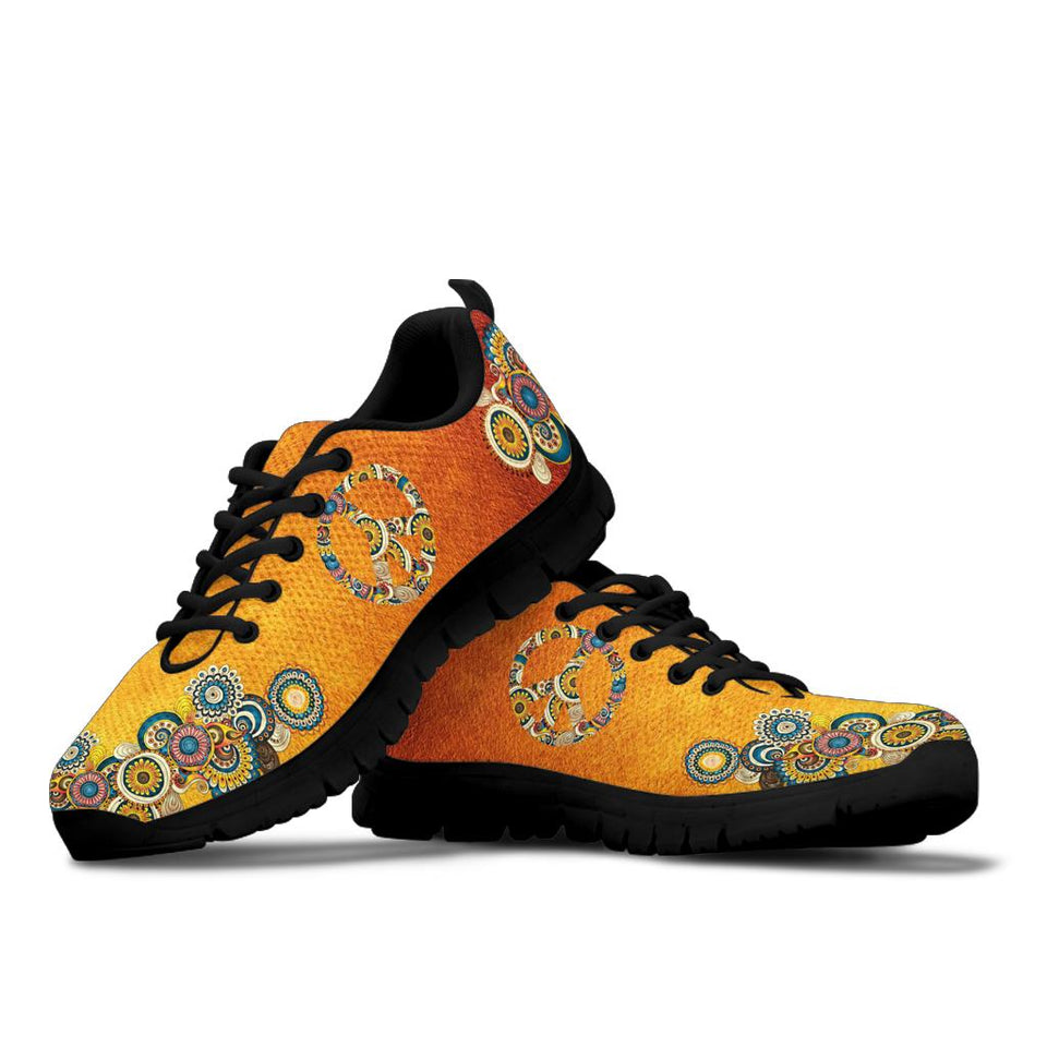 Orange Peace Sign, Womens Leather Boots, Handmade Crafted