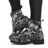 Black & White Skulls, Vegan Leather, Leather Boots Women, Handcrafted Boots, Floral, Bohemian boots, Hipster, Womens Printed Shoes