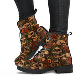 Flower Skull, Womens Leather Boots, Vegan Leather, Floral, Handmade Crafted, Hippie, Lace up Boots, Rain Boots, Classic Boot