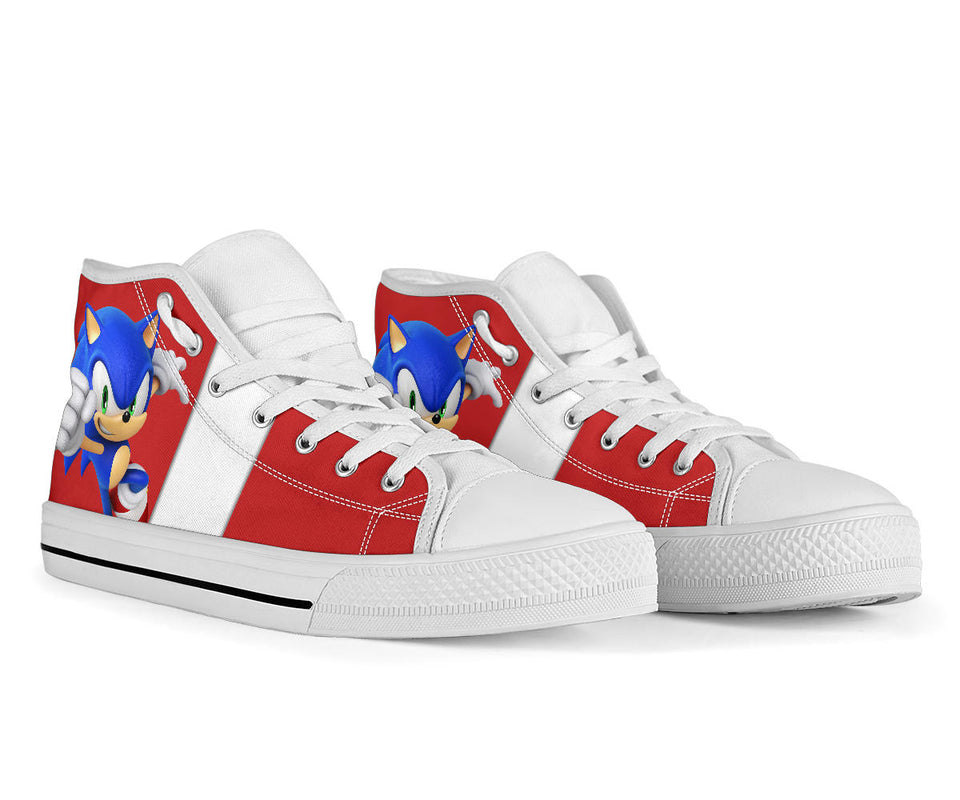 Cartoon High Top Shoes, Sonic Unisex Hightop Sneaker, Blue Hedgehog Shoes ( day trang 3D )