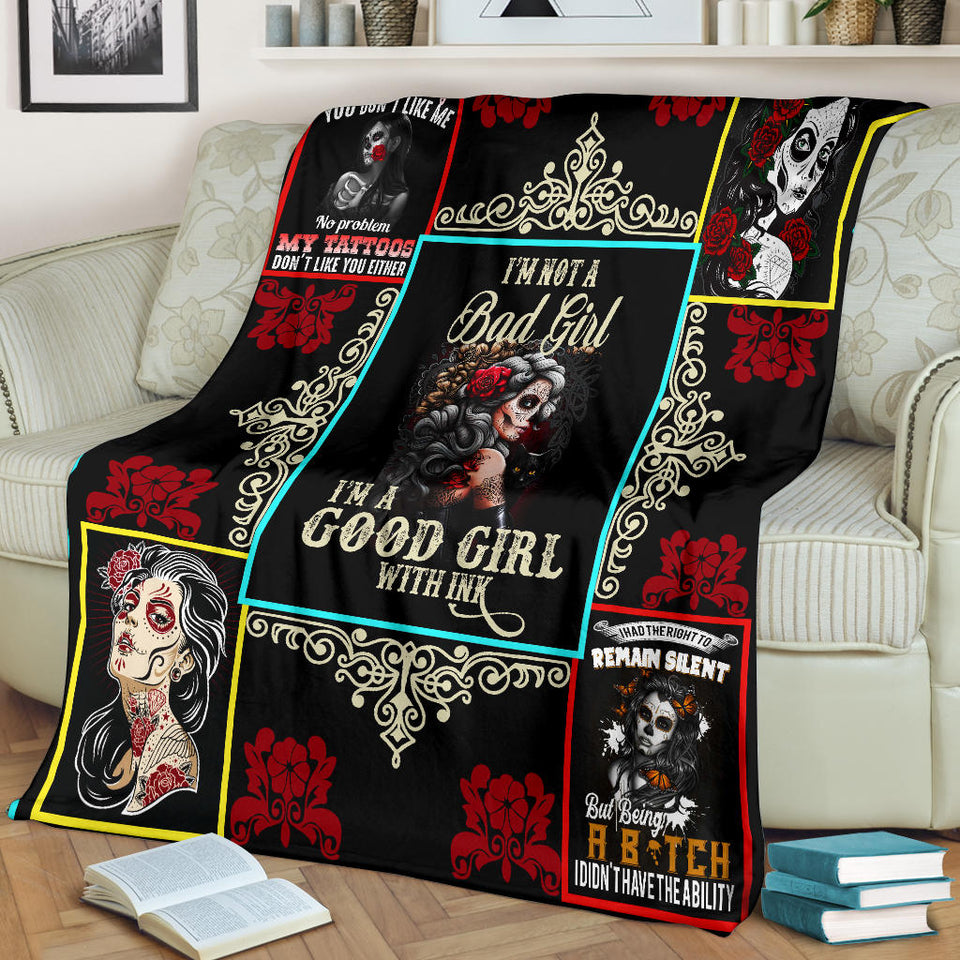 Sugar Skull Blanket Good Girl With Ink Quilt