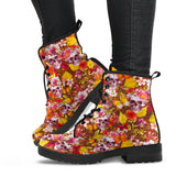 Flower Skulls, Womens Leather Boots, Vegan Leather, Handmade Crafted, Streetwear, Hippie, Floral, Festival Boots, Rain Boots, Classic Boot