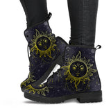 Sun and Moon, Mandala Design, Women's Boots, Vegan Leather, Combat Style Boots
