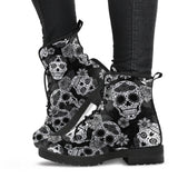 Black & White Skulls, Leather Boots Women, Vegan Leather, Floral, Handmade Boots, Hipster, Bohemian boots, Womens Printed Shoes