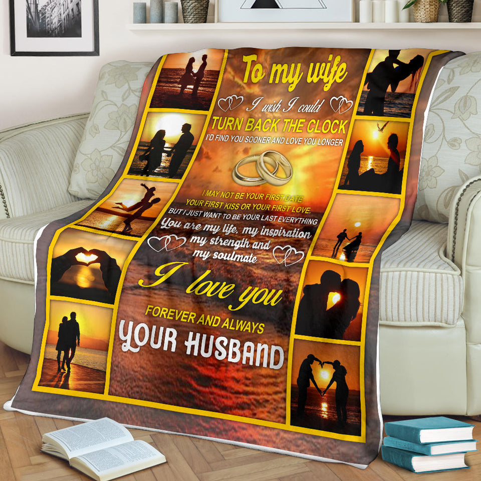 to My Wife Blanket, To My Wife I Wish I Could Turn Back The Clock - I Love You Romantic Gifts Birthday Wedding Anniversary Presents for Wife from Husband Kids - PL