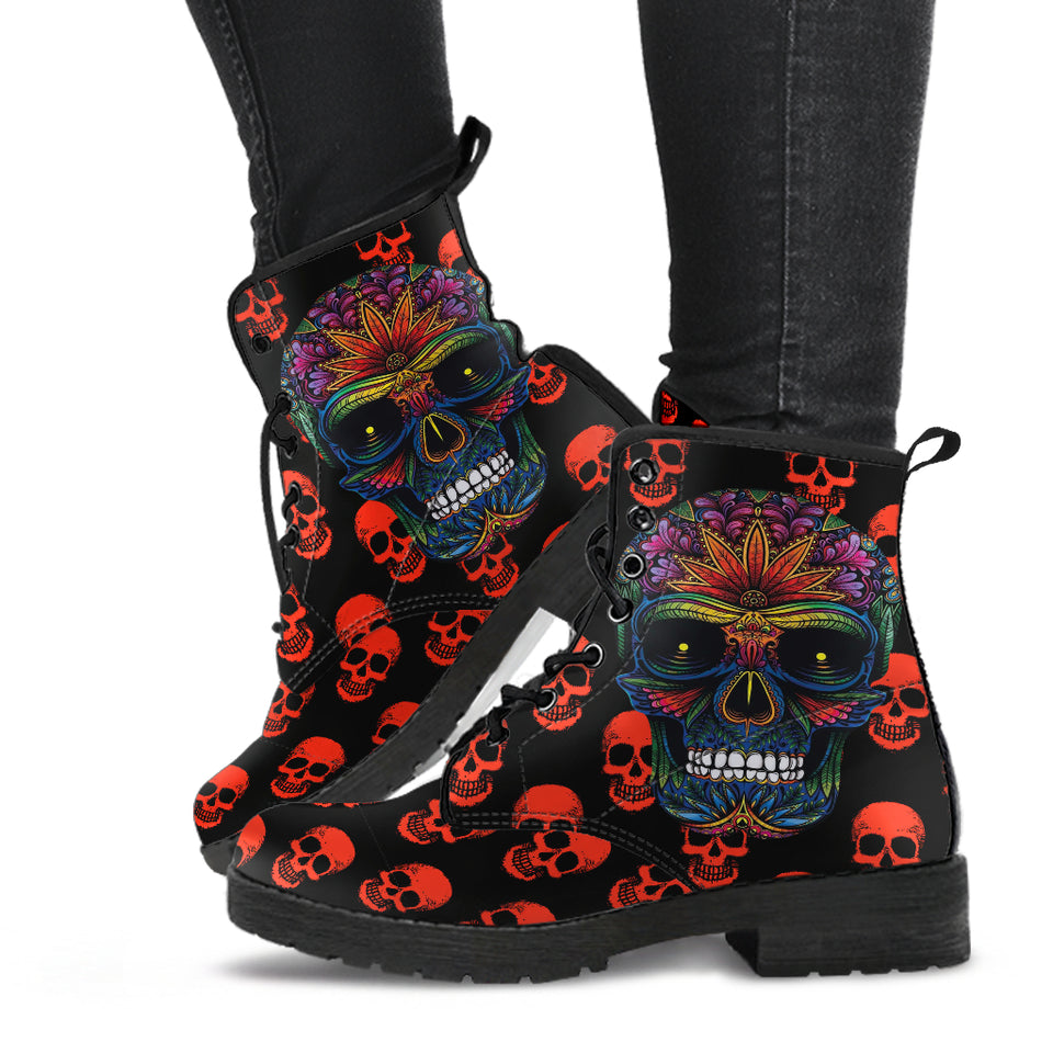 Sugar Skull, Leather boots women, skull boots, Winter Boots, womens rain boots, Hippie Boots, Bohemian boots, Vegan Boots, Ankle Boots