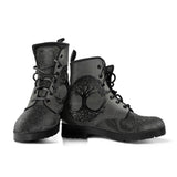 Grey Tree of Life, Handcrafted boots, Vegan Leather, ankle Boots Women