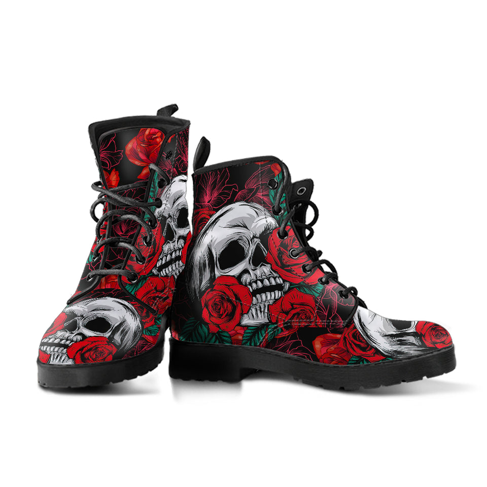 Skull Rose Design, womens Leather Shoes, skull boots women, Handmade Shoes, Womens Winter Boots, Rain Boots women, Bohemian Style