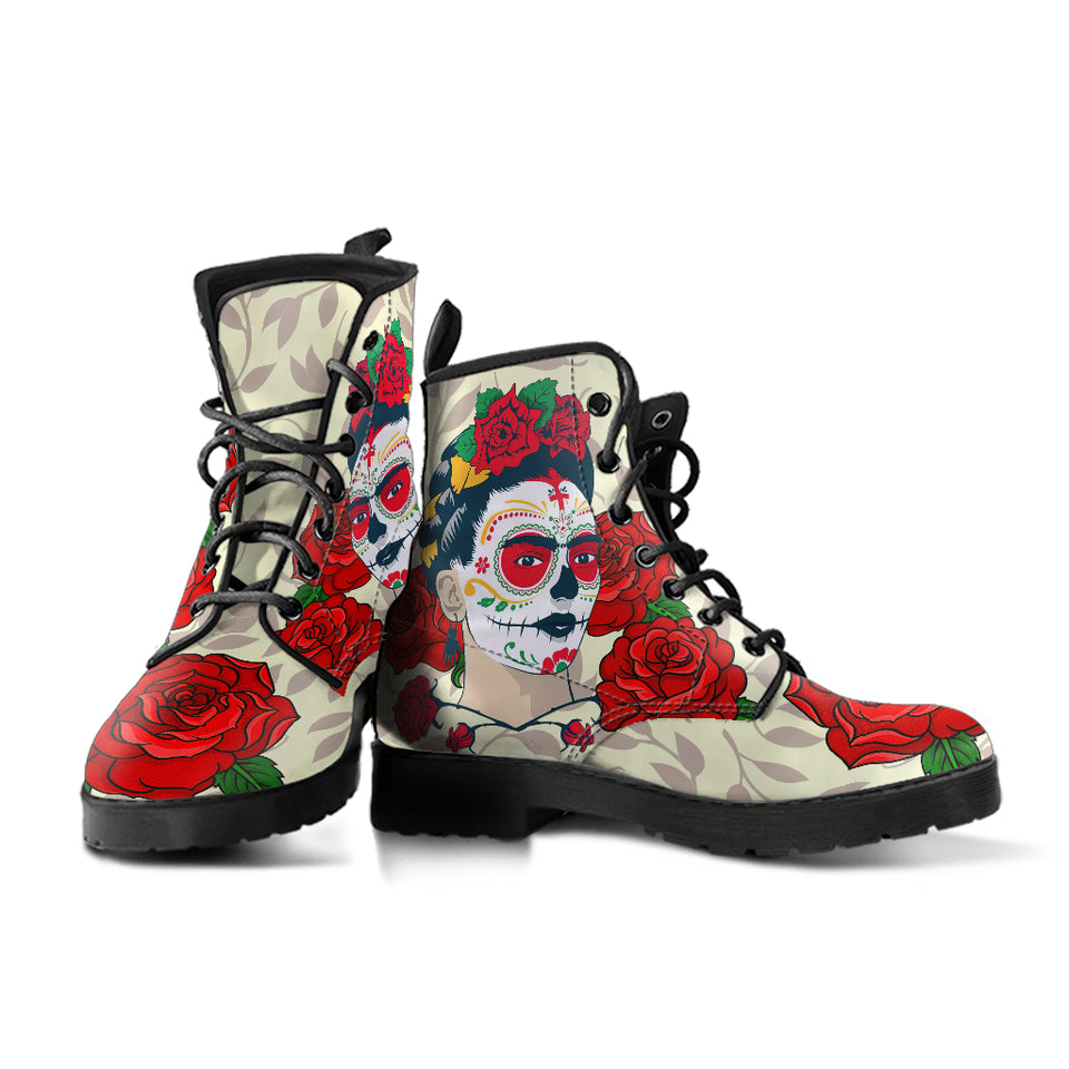 Frida Kahlo Women's Canvas Boots,fgothic skull shoes,grunge boots,witchy shoes